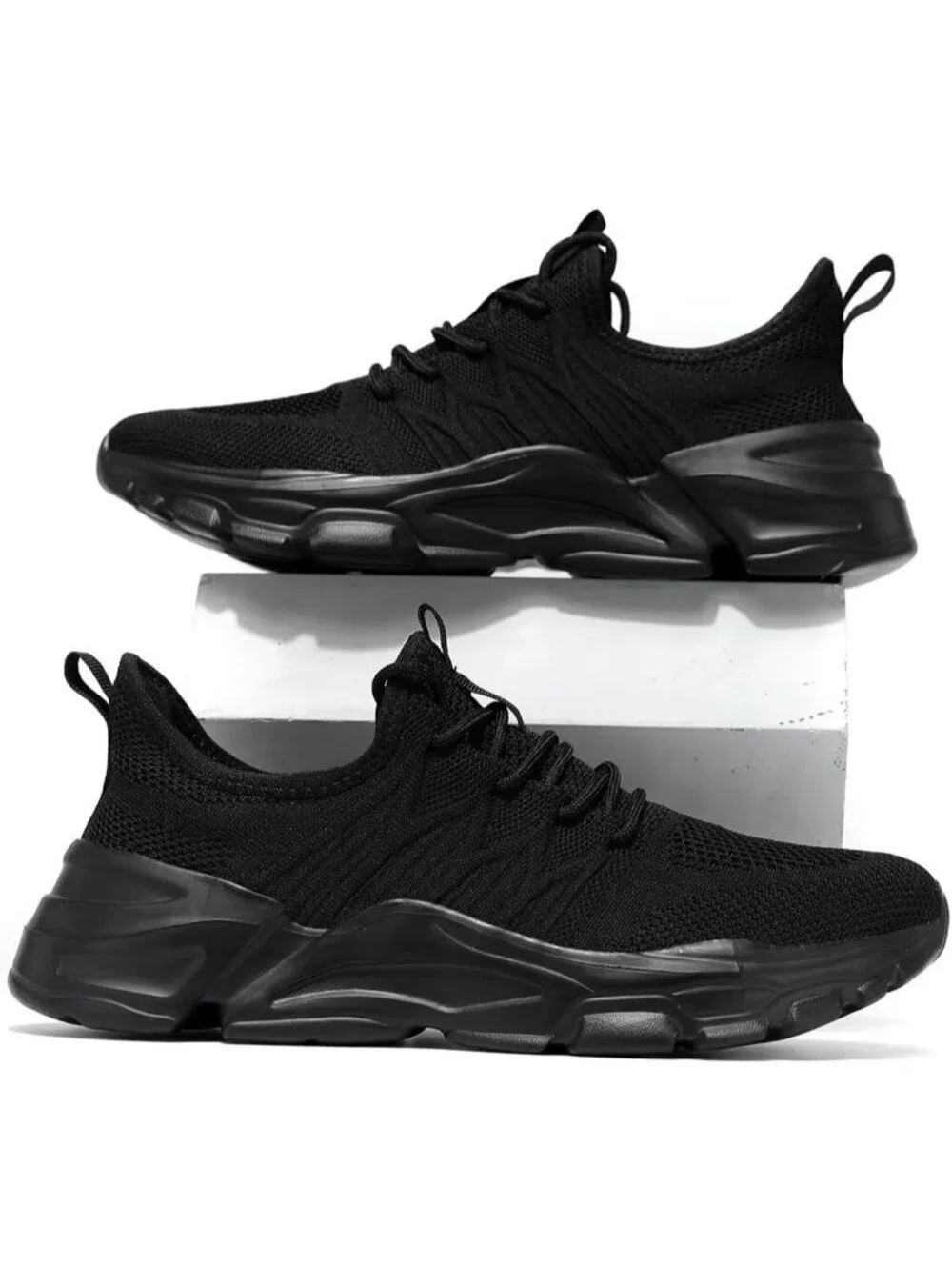 Men's Black Rubber Non Slip Breathable Lightweight Fashion Athletic Sneakers